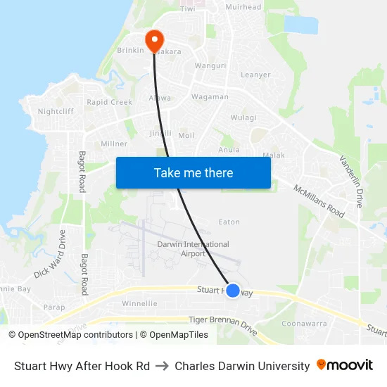Stuart Hwy After Hook Rd to Charles Darwin University map