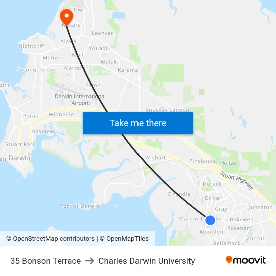 35 Bonson Terrace to Charles Darwin University map