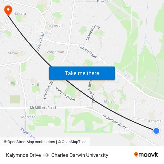 Kalymnos Drive to Charles Darwin University map