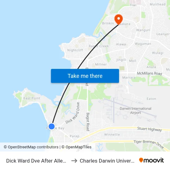 Dick Ward Dve After Allen St to Charles Darwin University map