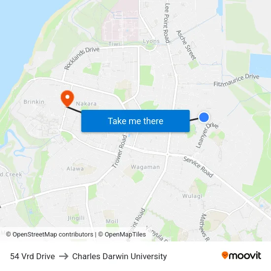 Bayview Blvd at Half Moon Park to Charles Darwin University map