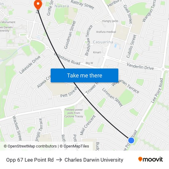 Opp 67 Lee Point Rd to Charles Darwin University map