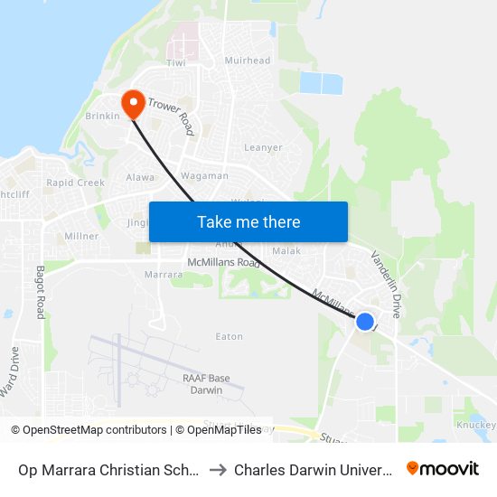 Op Marrara Christian School to Charles Darwin University map