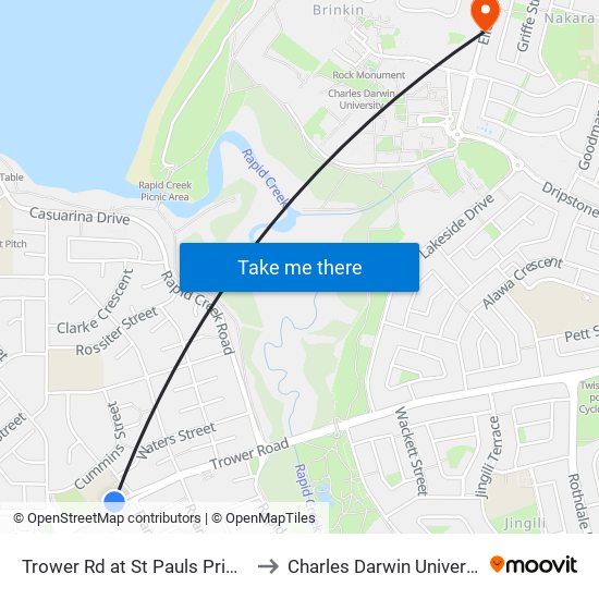 Trower Rd at St Pauls Primary to Charles Darwin University map