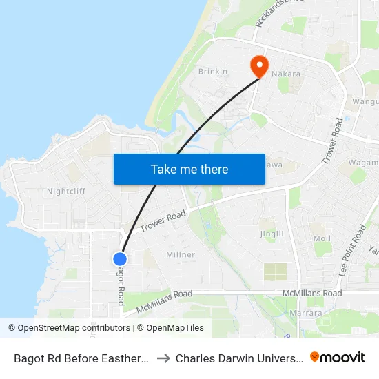 Bagot Rd Before Easther Ct to Charles Darwin University map