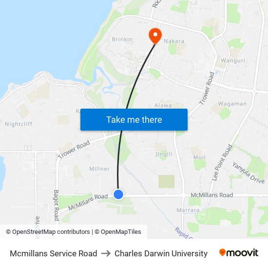 Mcmillans Service Road to Charles Darwin University map