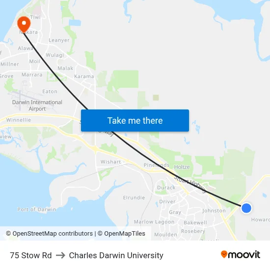 75 Stow Rd to Charles Darwin University map