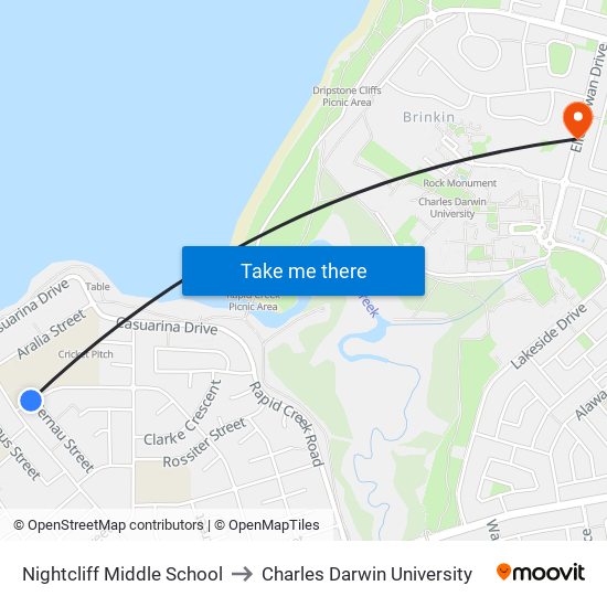 Nightcliff Middle School to Charles Darwin University map