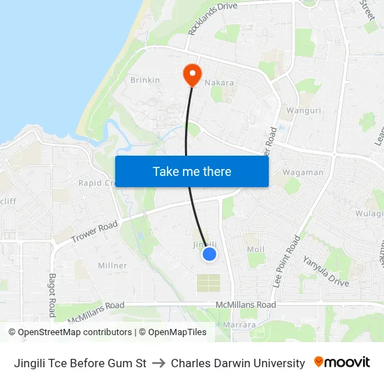 Jingili Tce Before Gum St to Charles Darwin University map