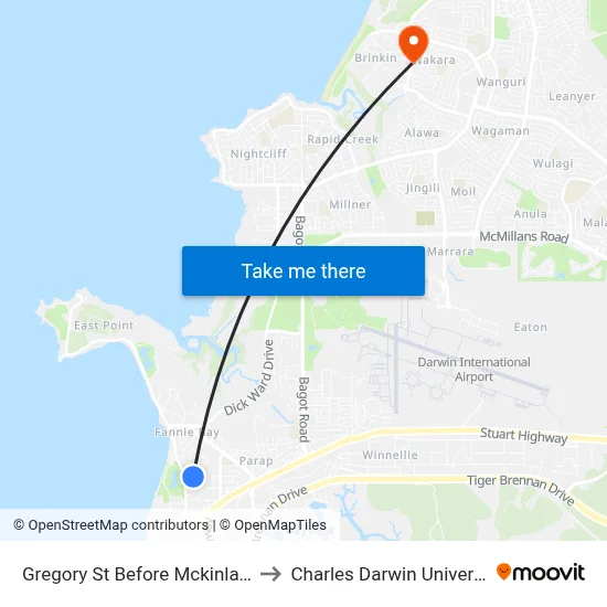 Gregory St Before Mckinlay St to Charles Darwin University map