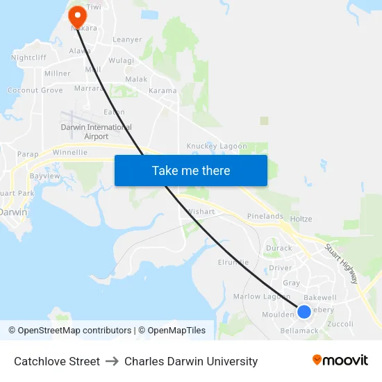 Catchlove Street to Charles Darwin University map