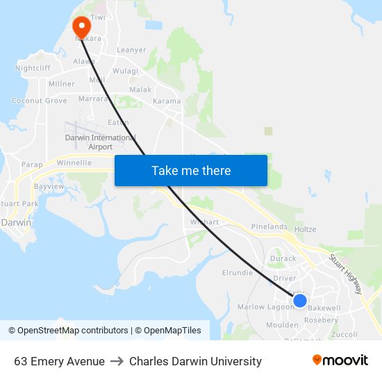 63 Emery Avenue to Charles Darwin University map