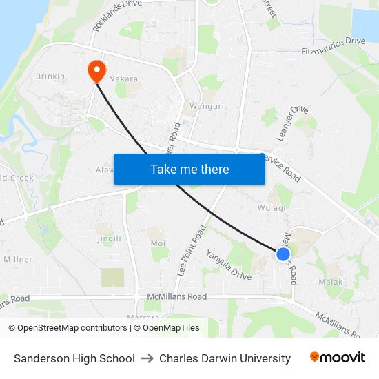 Sanderson High School to Charles Darwin University map