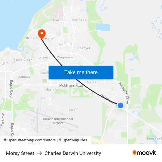 Moray Street to Charles Darwin University map