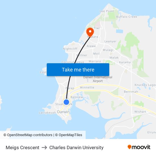 Meigs Crescent to Charles Darwin University map