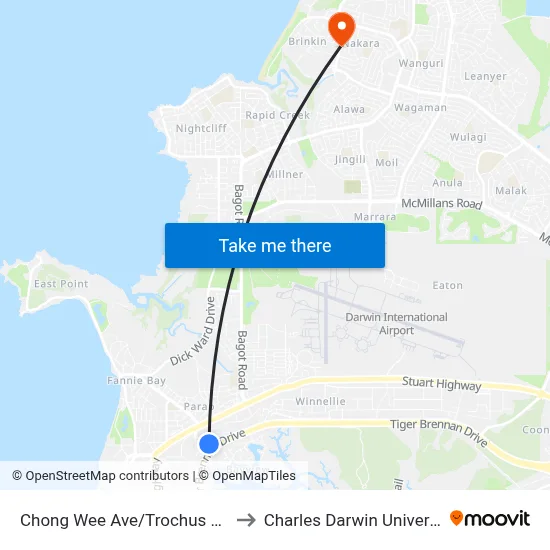 Chong Wee Ave/Trochus Cres to Charles Darwin University map