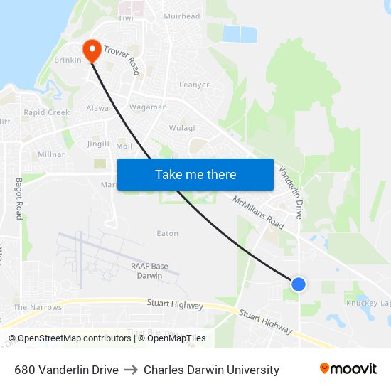 680 Vanderlin Drive to Charles Darwin University map