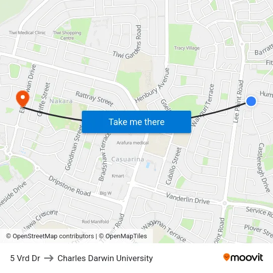Stuart Hwy Opp Sayer Rd to Charles Darwin University map