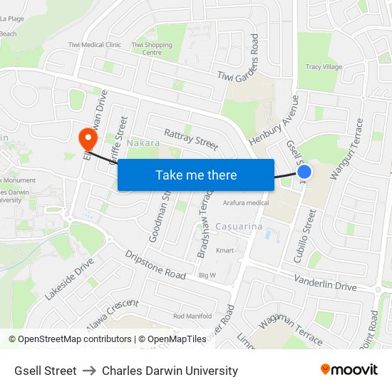 Gsell Street to Charles Darwin University map