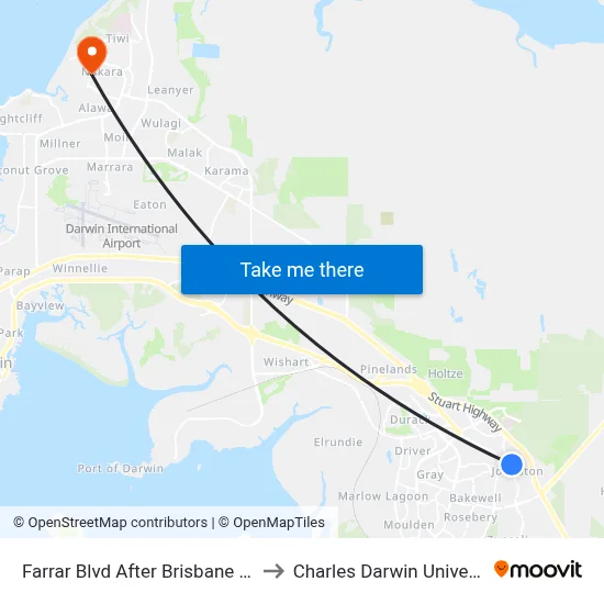 Farrar Blvd After Brisbane Cres to Charles Darwin University map