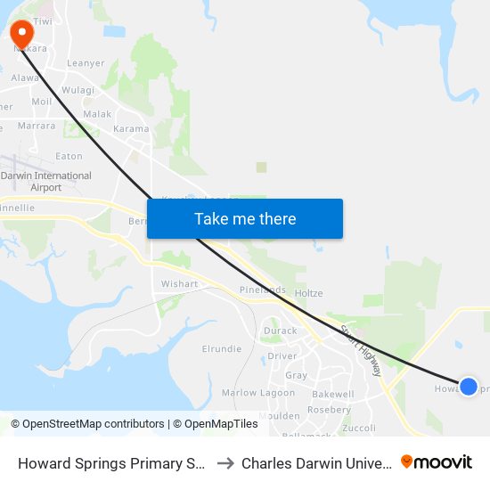 Howard Springs Primary School to Charles Darwin University map