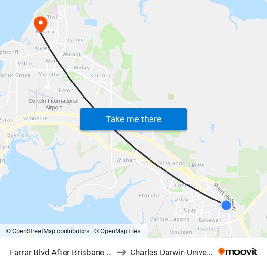 Farrar Blvd After Brisbane Cres to Charles Darwin University map