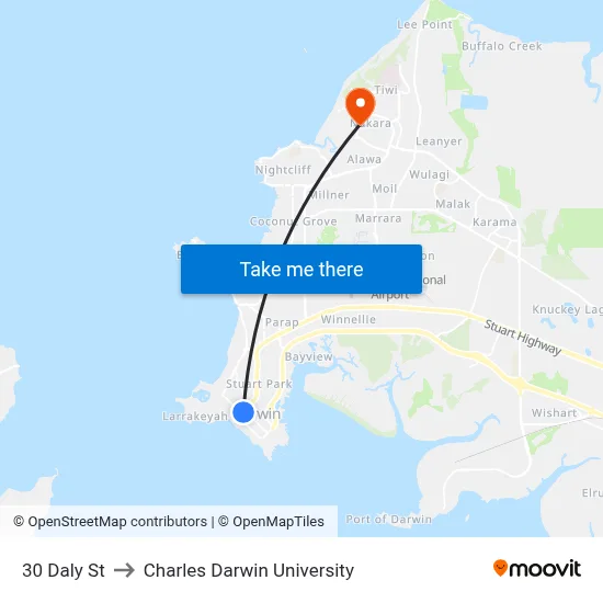 30 Daly St to Charles Darwin University map