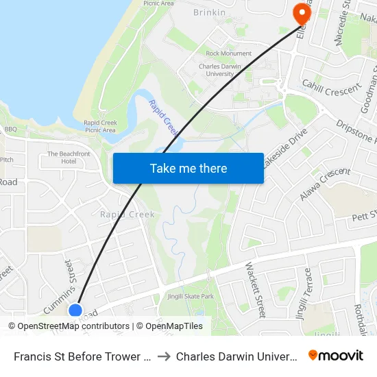 Francis St Before Trower Rd to Charles Darwin University map
