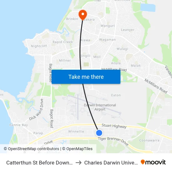 Catterthun St Before Downes St to Charles Darwin University map