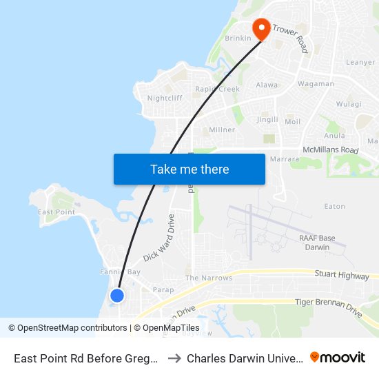 East Point Rd Before Gregory St to Charles Darwin University map