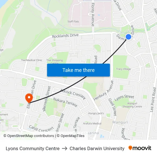 Lyons Community Centre to Charles Darwin University map