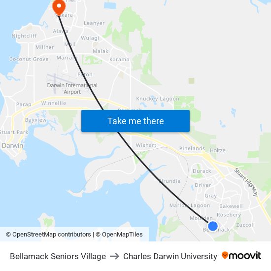 Bellamack Seniors Village to Charles Darwin University map