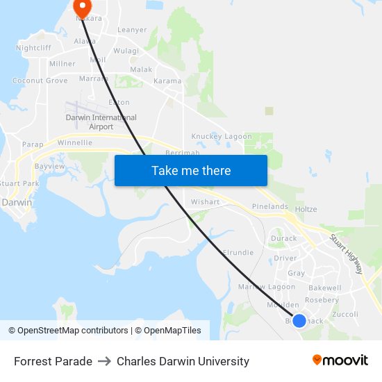 Forrest Parade to Charles Darwin University map