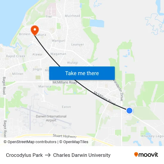 Crocodylus Park to Charles Darwin University map