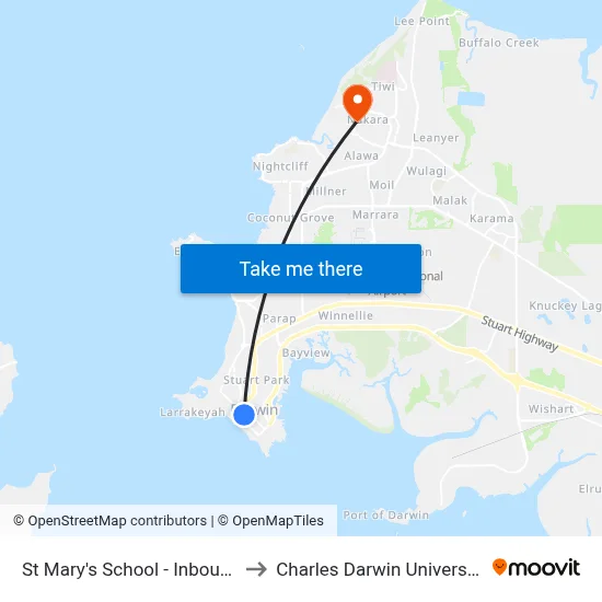 St Mary's School - Inbound to Charles Darwin University map