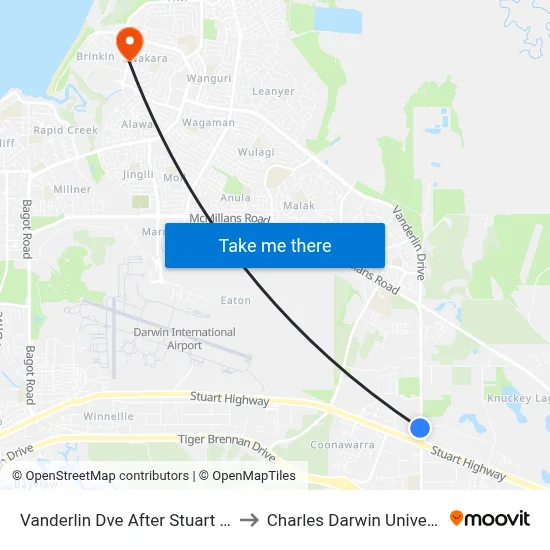 Vanderlin Dve After Stuart Hwy to Charles Darwin University map