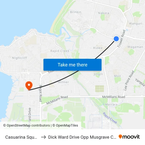 Casuarina Square to Dick Ward Drive Opp Musgrave Cres map