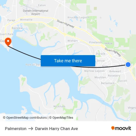 Palmerston to Darwin Harry Chan Ave map