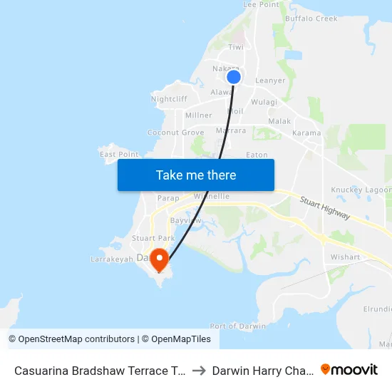 Casuarina Bradshaw Terrace Terminus to Darwin Harry Chan Ave map