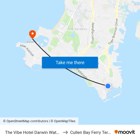 The Vibe Hotel Darwin Waterfront to Cullen Bay Ferry Terminal map