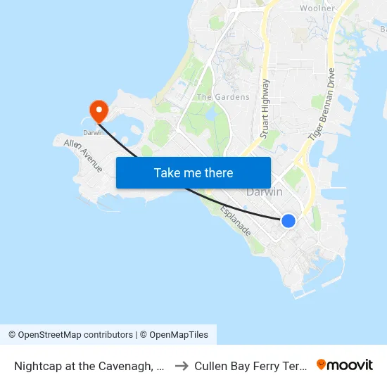Nightcap at the Cavenagh, Darwin to Cullen Bay Ferry Terminal map