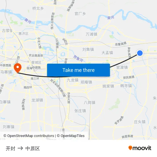 开封 to 中原区 map