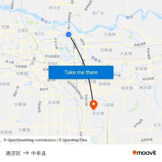 惠济区 to 中牟县 map