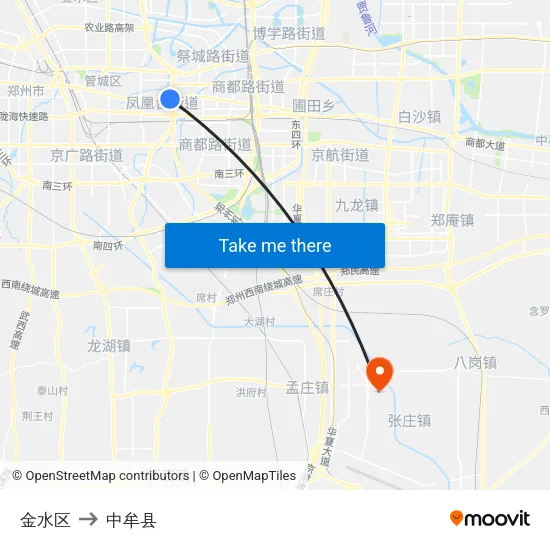 金水区 to 中牟县 map