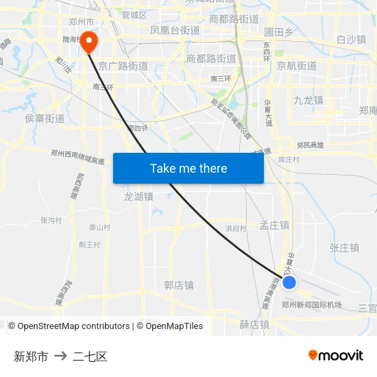 新郑市 to 二七区 map