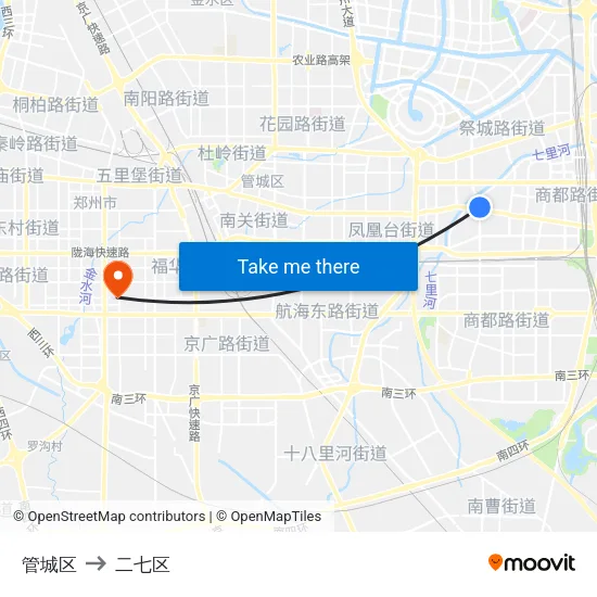 管城区 to 二七区 map