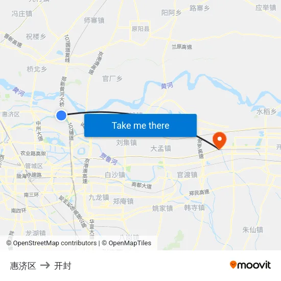惠济区 to 开封 map