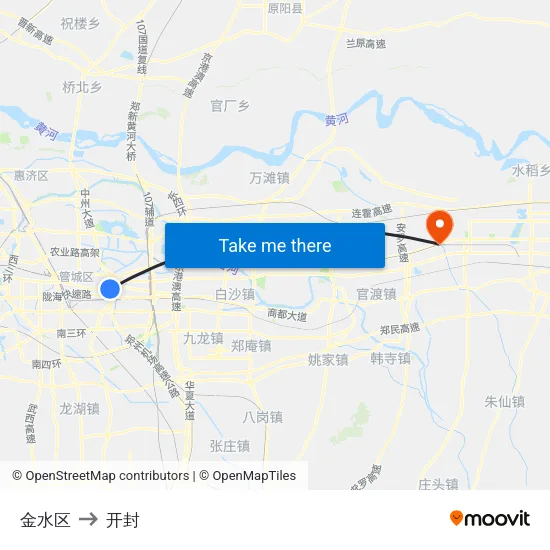 金水区 to 开封 map