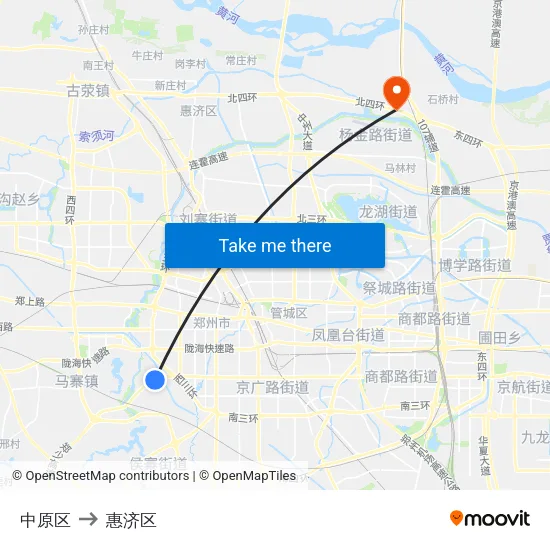 中原区 to 惠济区 map
