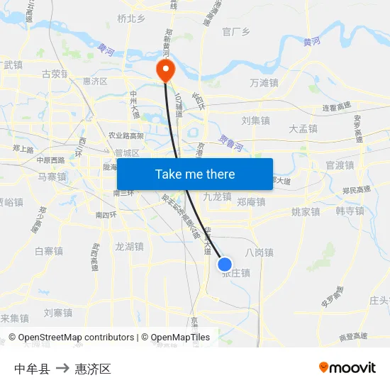 中牟县 to 惠济区 map